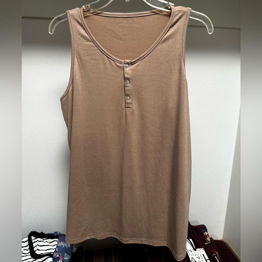 Beige Sleeveless Top with Button Detail